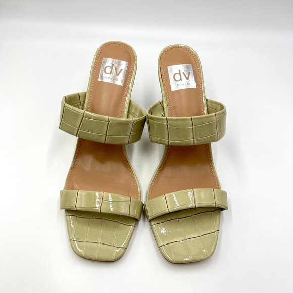 DV Dolce Vita Size 9 Selsta Sage Green Croc Heeled Mules Heels‎ Sandals Shoes - Picture 2 of 13